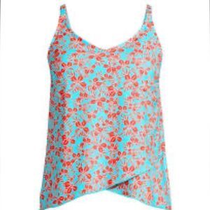 Land’s End tulip hem tankini top bathing suit soft cup river mist fern floral S